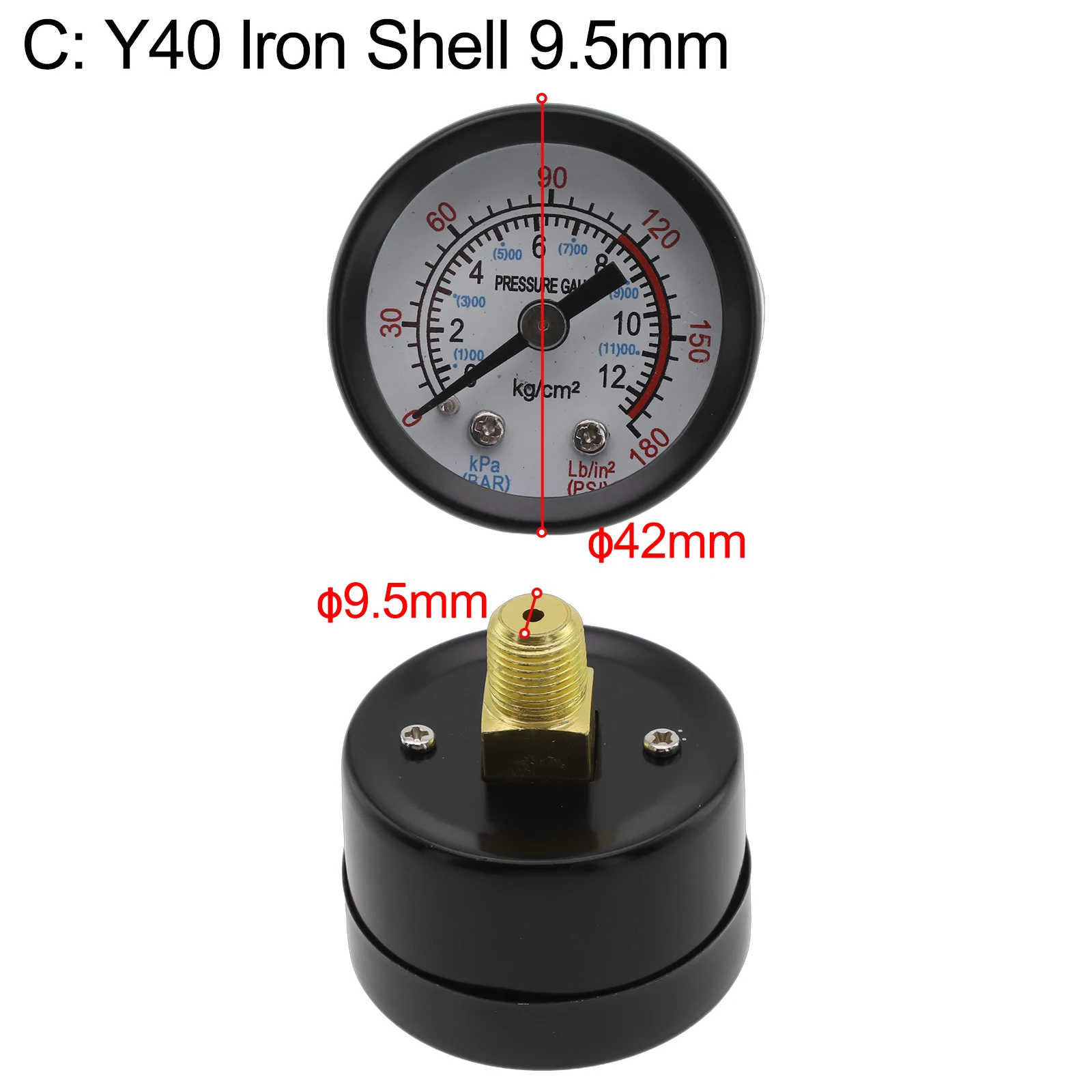 Y40 Y50 0-180PSI Gas Water Fuel Liquids Meter Pressure Gauge For Air Compressor