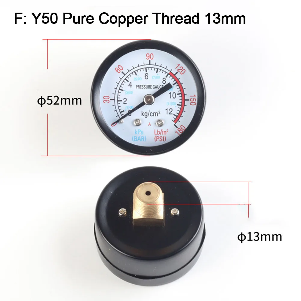 Y40 Y50 0-180PSI Gas Water Fuel Liquids Meter Pressure Gauge For Air Compressor
