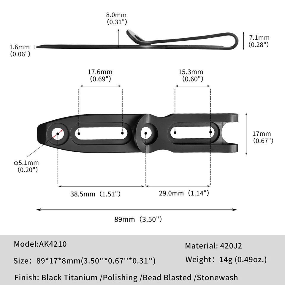 TONIFE 420J2 Stainless Steel Large Pocket Clip for Kydex Sheath with Multi-Hole Spacing & Screws Outdoor Tool Accessories AK4210