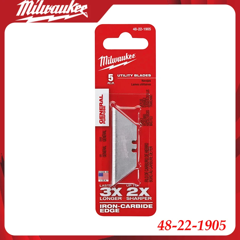 Milwaukee 48-22-1905 Utility Knife Blades Heavy-Duty Iron-Carbide Replacement Blades for Box Cutters & Cutting Tasks