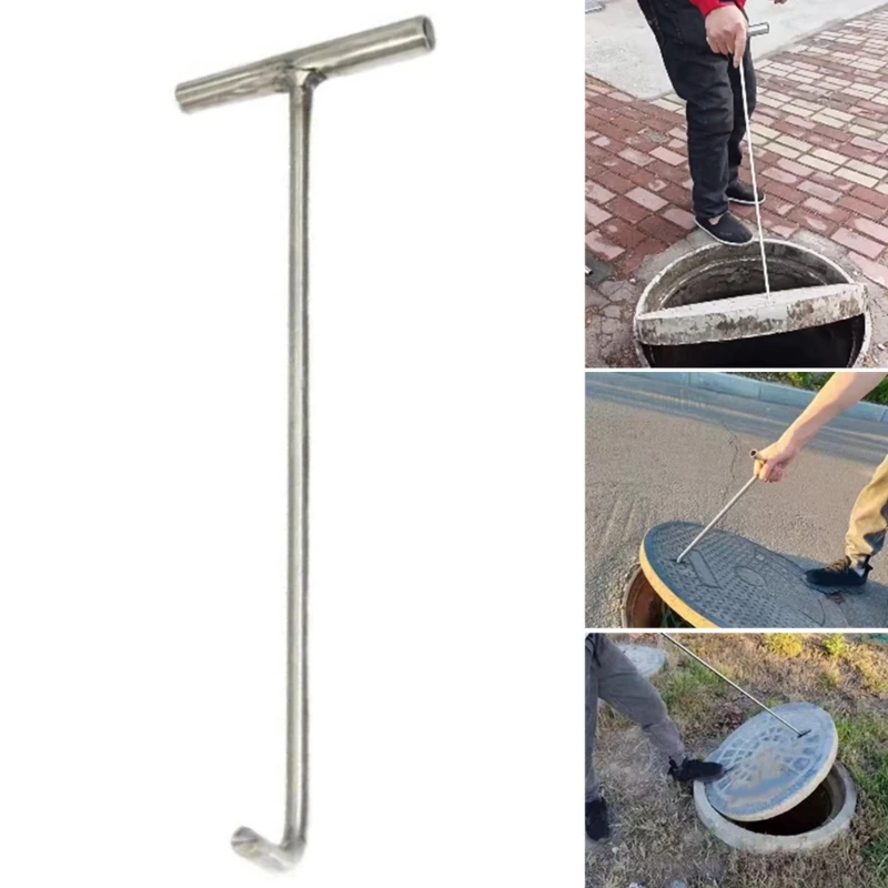 T-Shaped Manhole Hook Tool Single Hook Manhole Cover Lifter Lift Manhole Cover