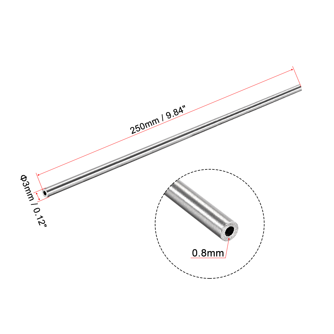 Uxcell 2Pcs 304 Stainless Steel Round Tubing 3mm 4mm 5mm OD 250mm Length Seamless Straight Pipe Tube 0.2mm-1mm Wall Thickness