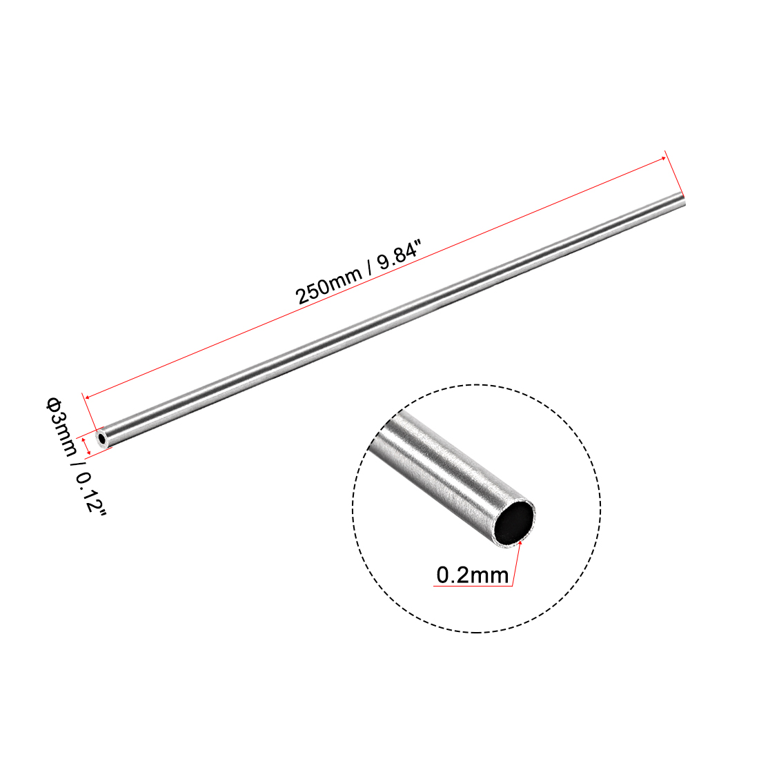 Uxcell 2Pcs 304 Stainless Steel Round Tubing 3mm 4mm 5mm OD 250mm Length Seamless Straight Pipe Tube 0.2mm-1mm Wall Thickness