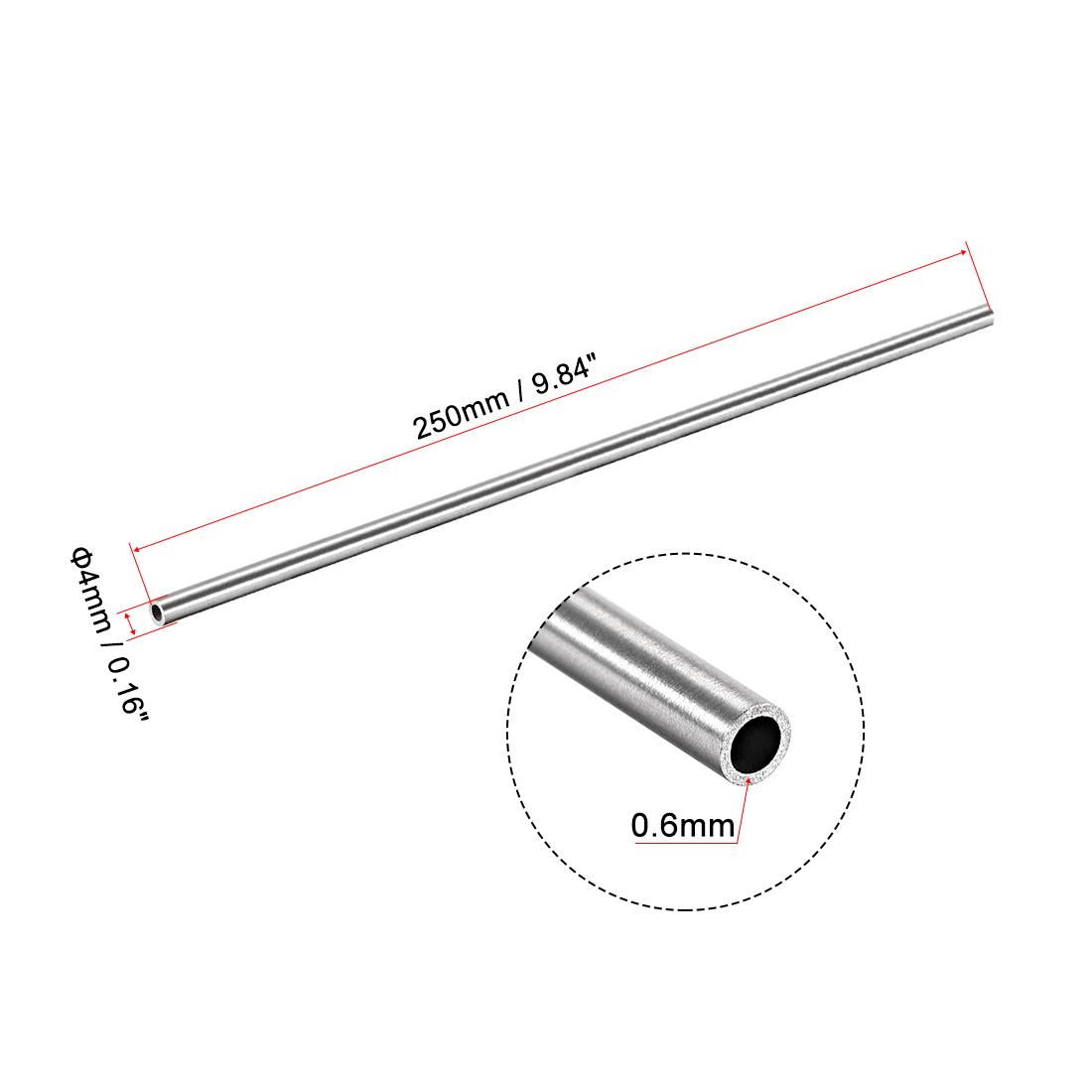 Uxcell 2Pcs 304 Stainless Steel Round Tubing 3mm 4mm 5mm OD 250mm Length Seamless Straight Pipe Tube 0.2mm-1mm Wall Thickness