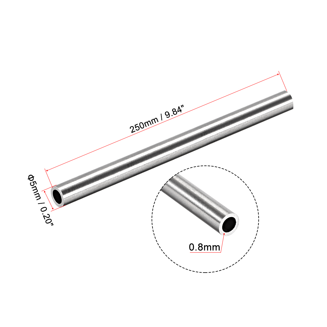 Uxcell 2Pcs 304 Stainless Steel Round Tubing 3mm 4mm 5mm OD 250mm Length Seamless Straight Pipe Tube 0.2mm-1mm Wall Thickness