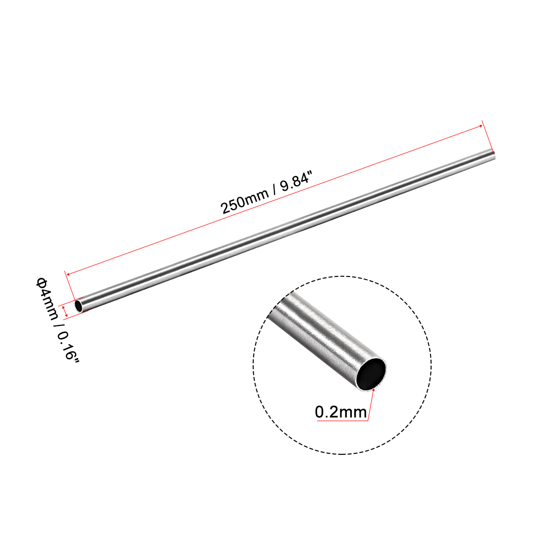 Uxcell 2Pcs 304 Stainless Steel Round Tubing 3mm 4mm 5mm OD 250mm Length Seamless Straight Pipe Tube 0.2mm-1mm Wall Thickness