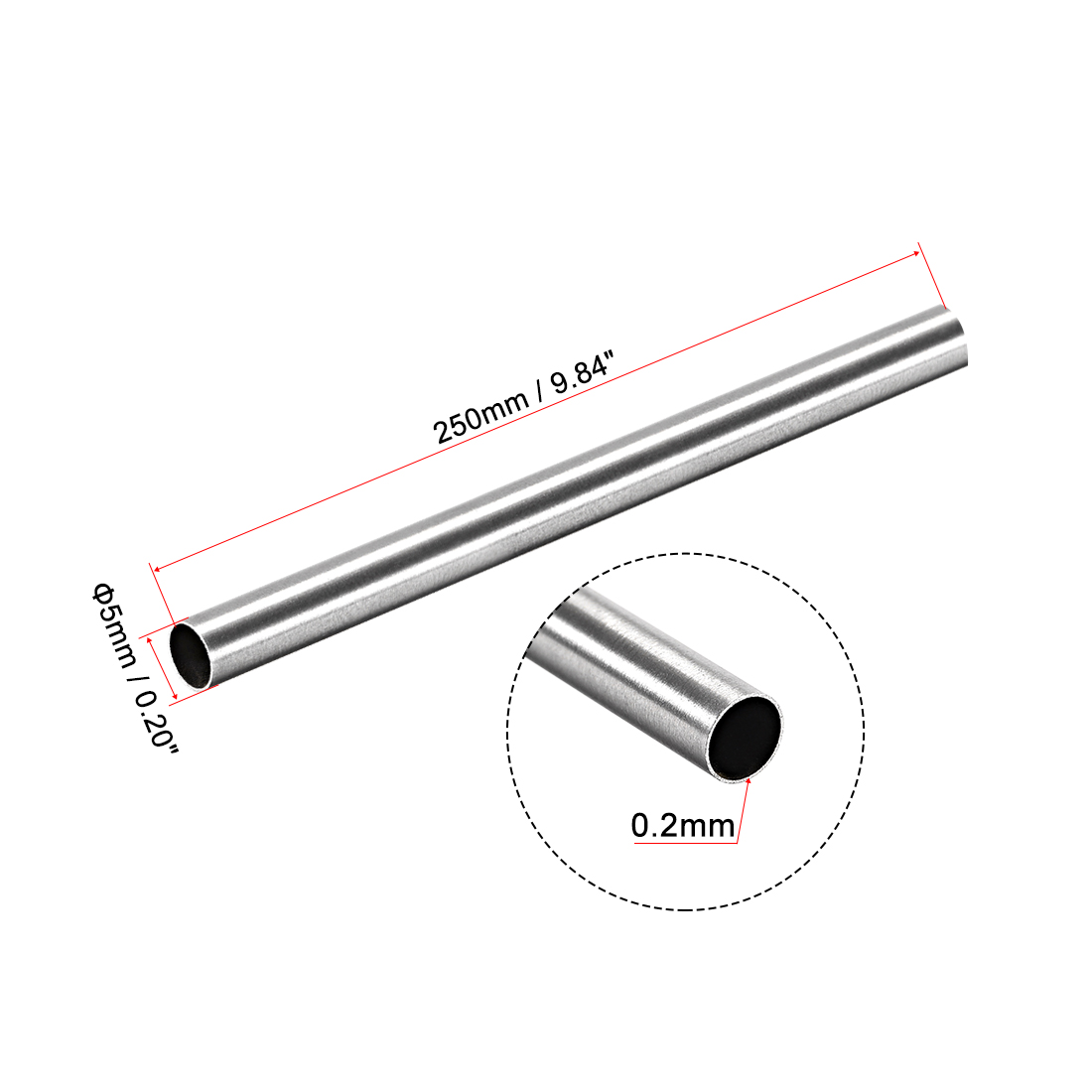 Uxcell 2Pcs 304 Stainless Steel Round Tubing 3mm 4mm 5mm OD 250mm Length Seamless Straight Pipe Tube 0.2mm-1mm Wall Thickness
