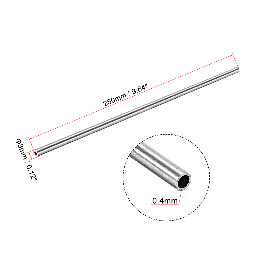 Uxcell 2Pcs 304 Stainless Steel Round Tubing 3mm 4mm 5mm OD 250mm Length Seamless Straight Pipe Tube 0.2mm-1mm Wall Thickness