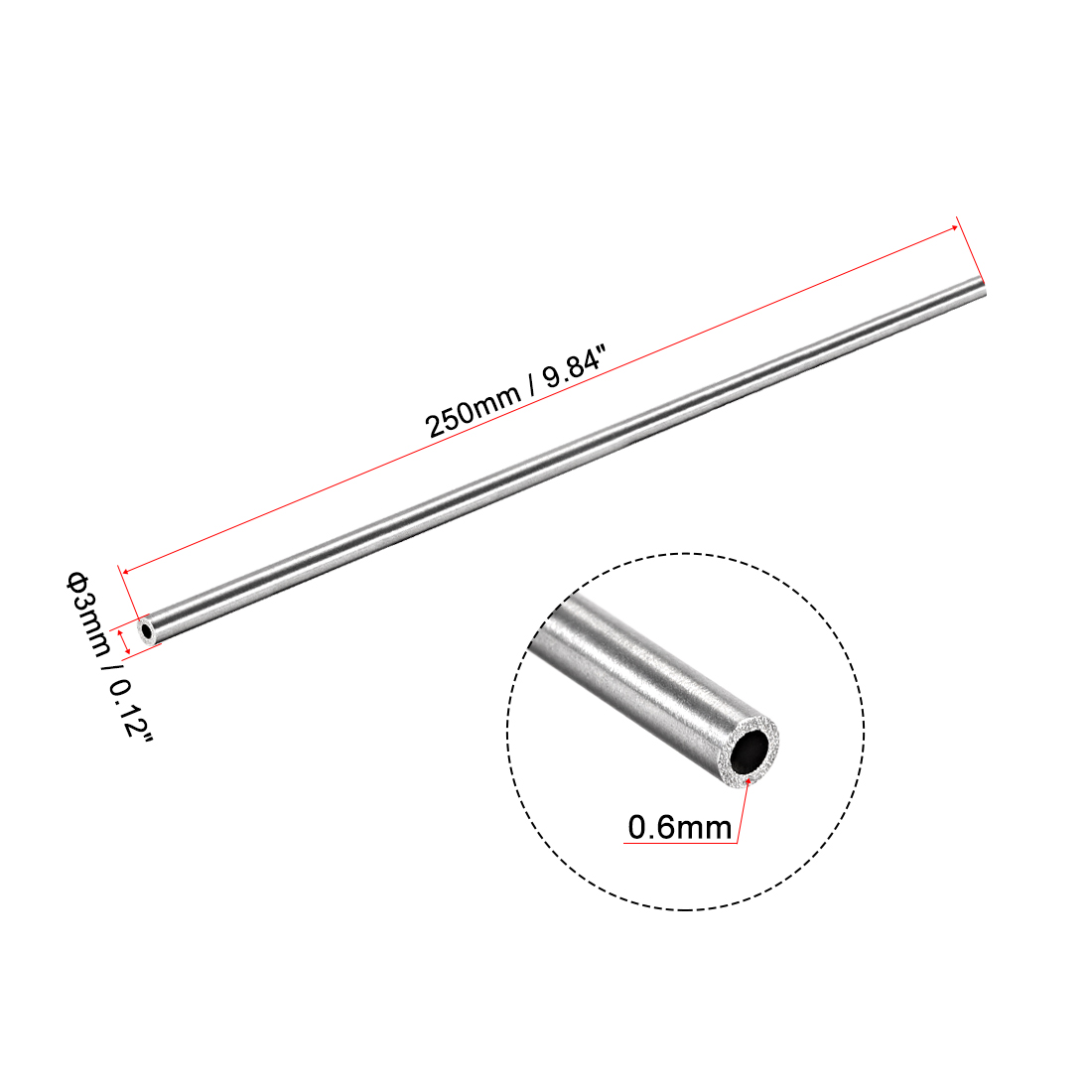 Uxcell 2Pcs 304 Stainless Steel Round Tubing 3mm 4mm 5mm OD 250mm Length Seamless Straight Pipe Tube 0.2mm-1mm Wall Thickness