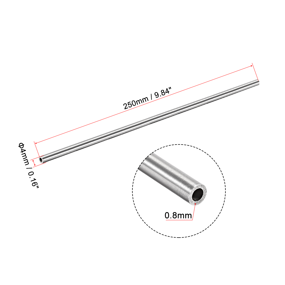 Uxcell 2Pcs 304 Stainless Steel Round Tubing 3mm 4mm 5mm OD 250mm Length Seamless Straight Pipe Tube 0.2mm-1mm Wall Thickness