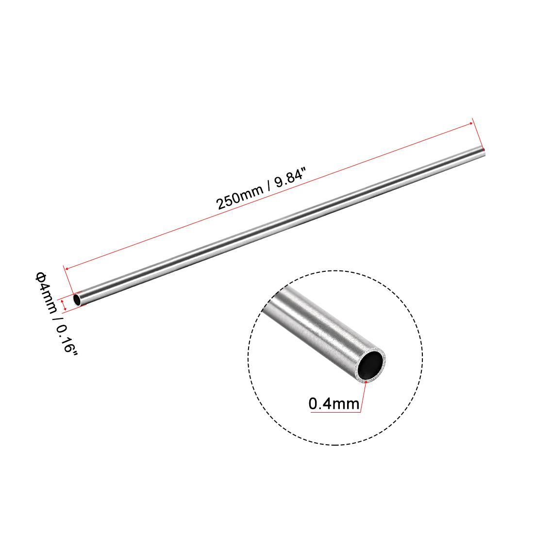 Uxcell 2Pcs 304 Stainless Steel Round Tubing 3mm 4mm 5mm OD 250mm Length Seamless Straight Pipe Tube 0.2mm-1mm Wall Thickness