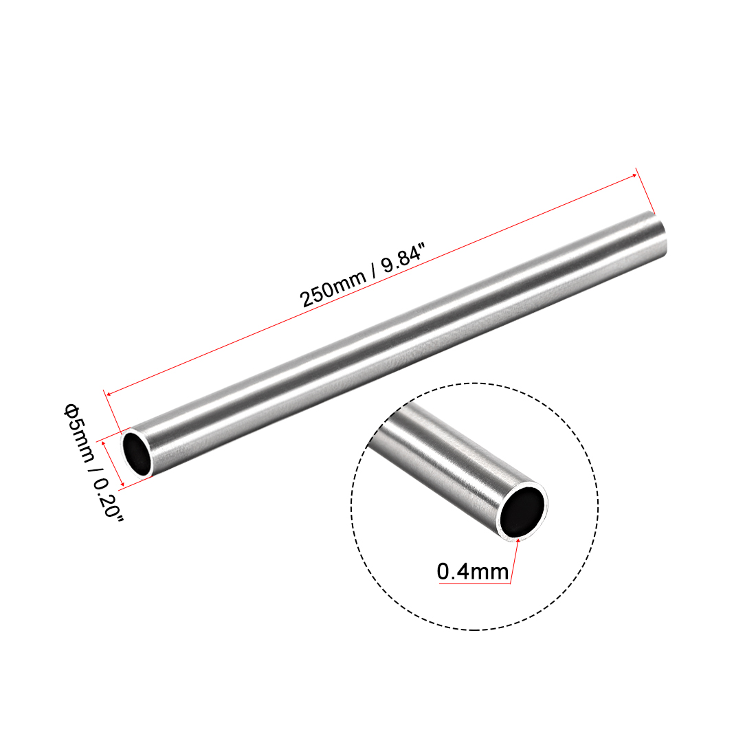 Uxcell 2Pcs 304 Stainless Steel Round Tubing 3mm 4mm 5mm OD 250mm Length Seamless Straight Pipe Tube 0.2mm-1mm Wall Thickness