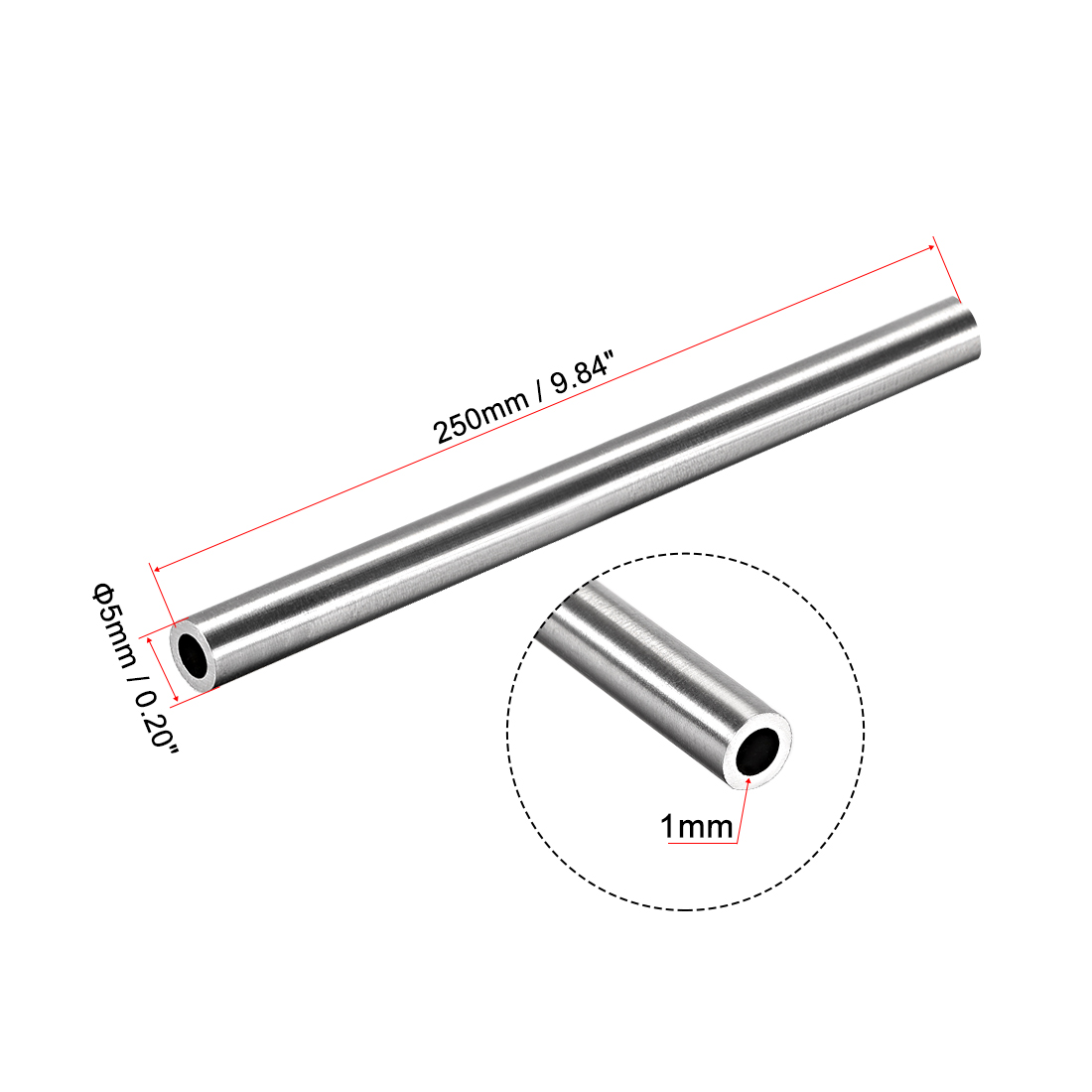 Uxcell 2Pcs 304 Stainless Steel Round Tubing 3mm 4mm 5mm OD 250mm Length Seamless Straight Pipe Tube 0.2mm-1mm Wall Thickness