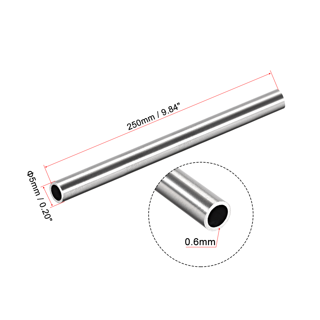 Uxcell 2Pcs 304 Stainless Steel Round Tubing 3mm 4mm 5mm OD 250mm Length Seamless Straight Pipe Tube 0.2mm-1mm Wall Thickness