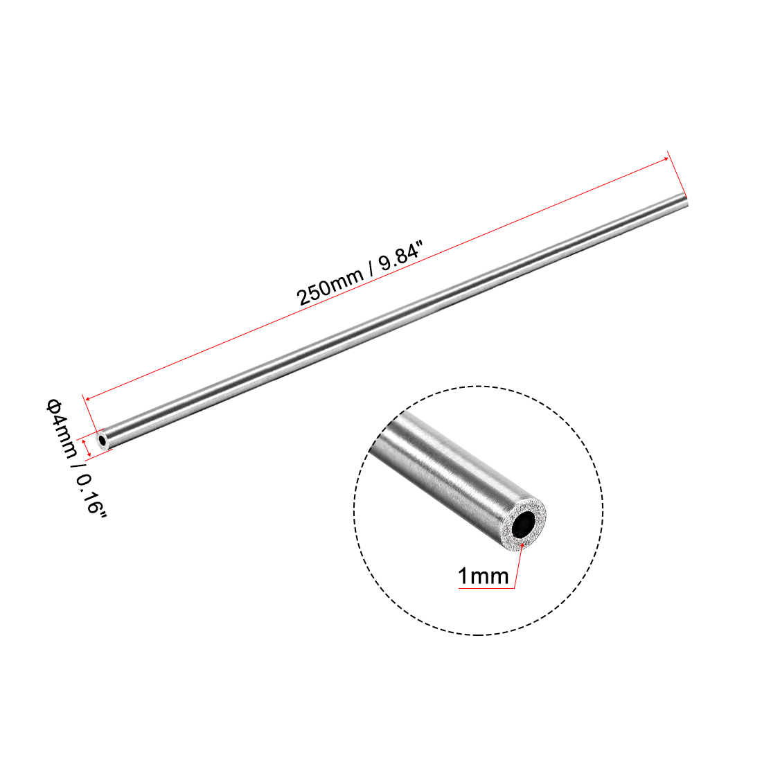 Uxcell 2Pcs 304 Stainless Steel Round Tubing 3mm 4mm 5mm OD 250mm Length Seamless Straight Pipe Tube 0.2mm-1mm Wall Thickness
