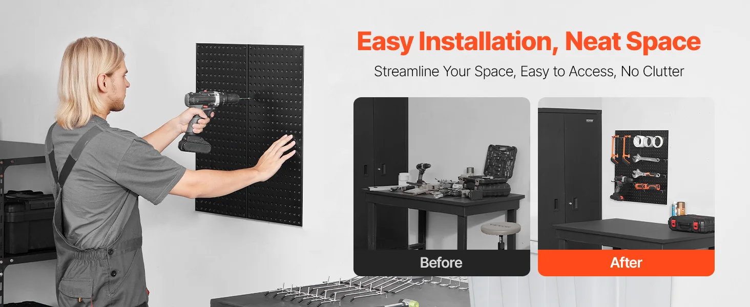SucceBuy 24x12in 2/4pcs Metal Pegboard Panels Wall Organizer with Hooks Accessories for Garage Tool Storage Craft Room Home