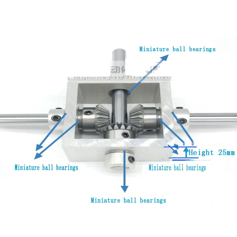 Transmission Reversing Gearbox Dual Output Shaft Bevel Gear Angle Converter Speed Ratio 1:1 Alloy Frame 90 Degree Right Angle