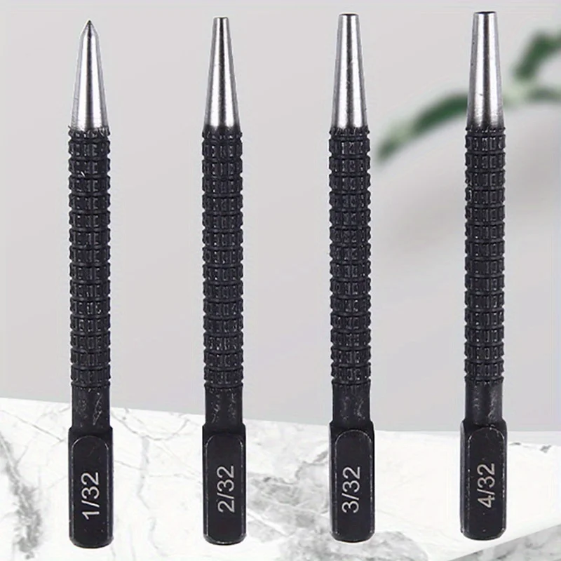 4 Pieces of High-speed Steel Nail Fixer Black Drilling Manual Locator Punching Center and Dot Punch (1/32 "2/32" 3/32 "4/32")