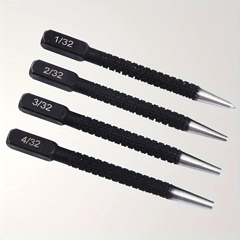 4 Pieces of High-speed Steel Nail Fixer Black Drilling Manual Locator Punching Center and Dot Punch (1/32 "2/32" 3/32 "4/32")