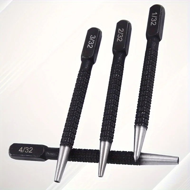 4 Pieces of High-speed Steel Nail Fixer Black Drilling Manual Locator Punching Center and Dot Punch (1/32 "2/32" 3/32 "4/32")