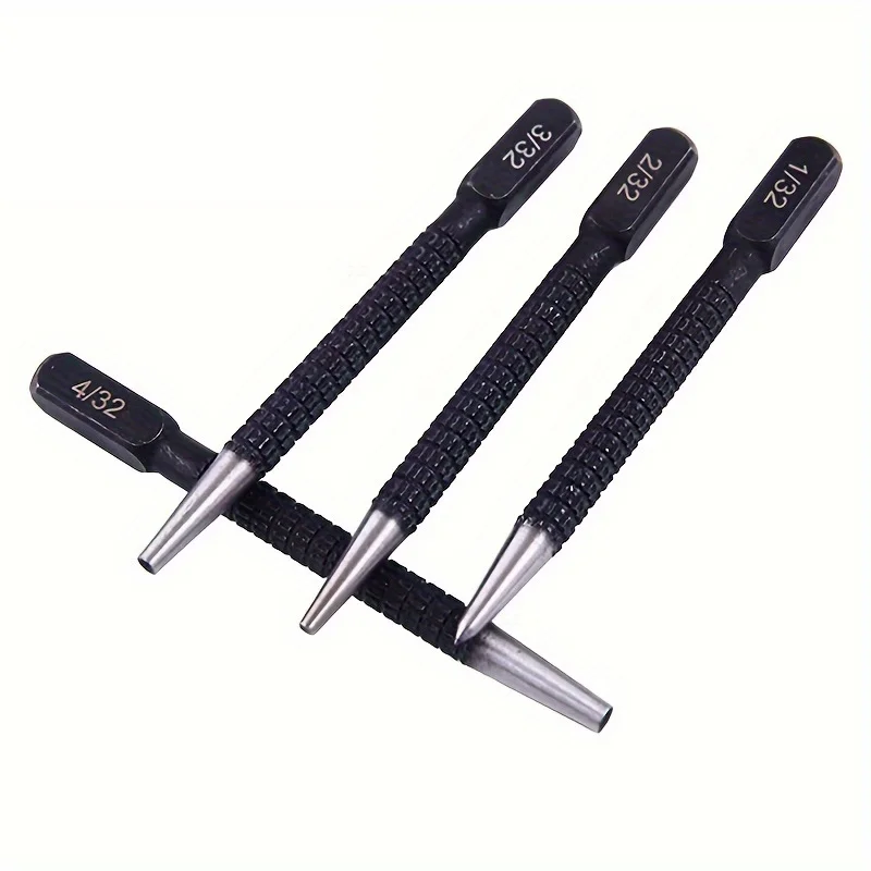 4 Pieces of High-speed Steel Nail Fixer Black Drilling Manual Locator Punching Center and Dot Punch (1/32 "2/32" 3/32 "4/32")
