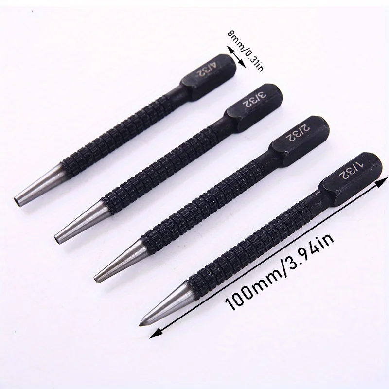 4 Pieces of High-speed Steel Nail Fixer Black Drilling Manual Locator Punching Center and Dot Punch (1/32 "2/32" 3/32 "4/32")