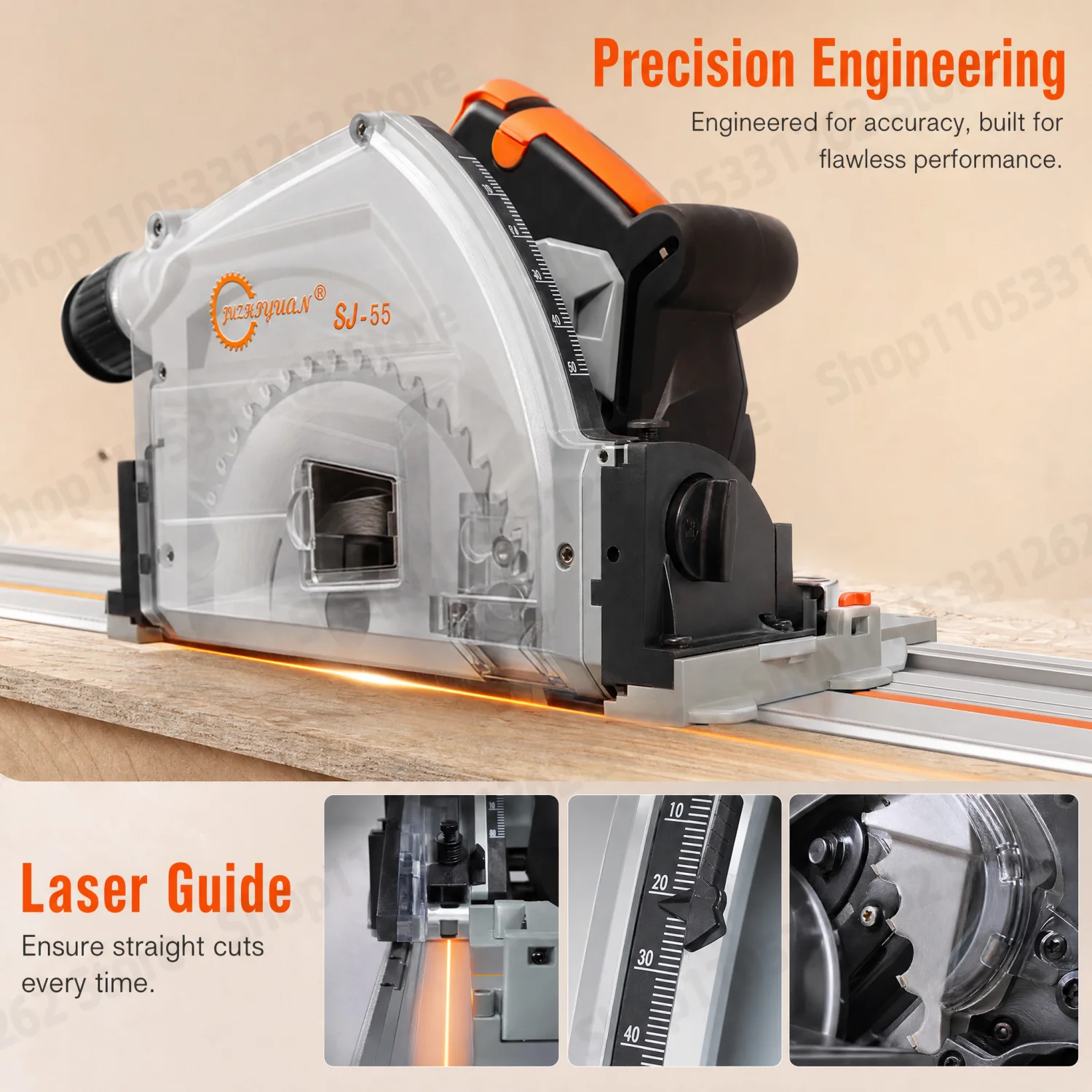 110V SJ-55 Brushless Track Saw 2KW 55mm Depth 6470RPM 6-Speed Plunge Saw for Wood Aluminum Plastic Dust Free with Quick Safety