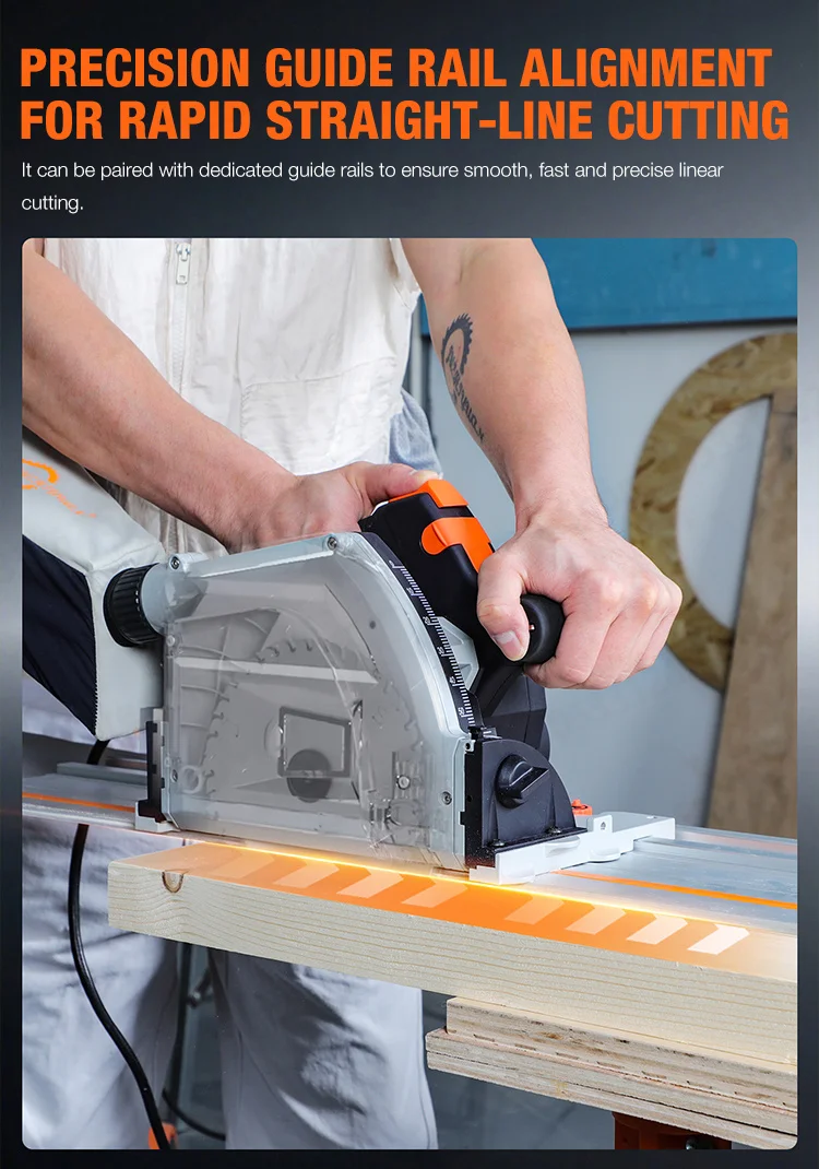 110V SJ-55 Brushless Track Saw 2KW 55mm Depth 6470RPM 6-Speed Plunge Saw for Wood Aluminum Plastic Dust Free with Quick Safety