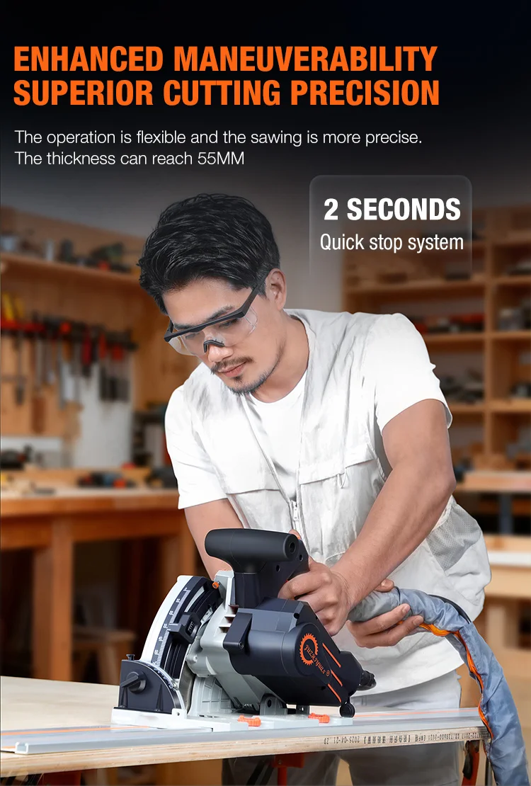 110V SJ-55 Brushless Track Saw 2KW 55mm Depth 6470RPM 6-Speed Plunge Saw for Wood Aluminum Plastic Dust Free with Quick Safety