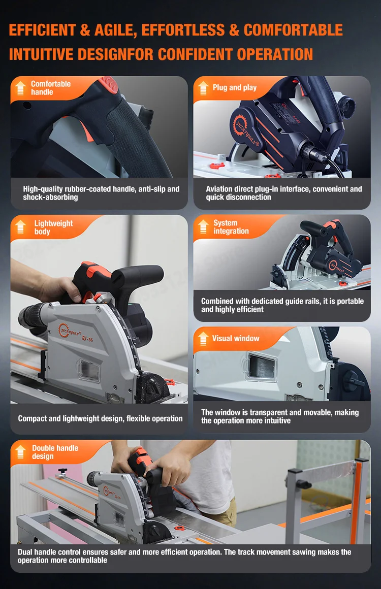 110V SJ-55 Brushless Track Saw 2KW 55mm Depth 6470RPM 6-Speed Plunge Saw for Wood Aluminum Plastic Dust Free with Quick Safety