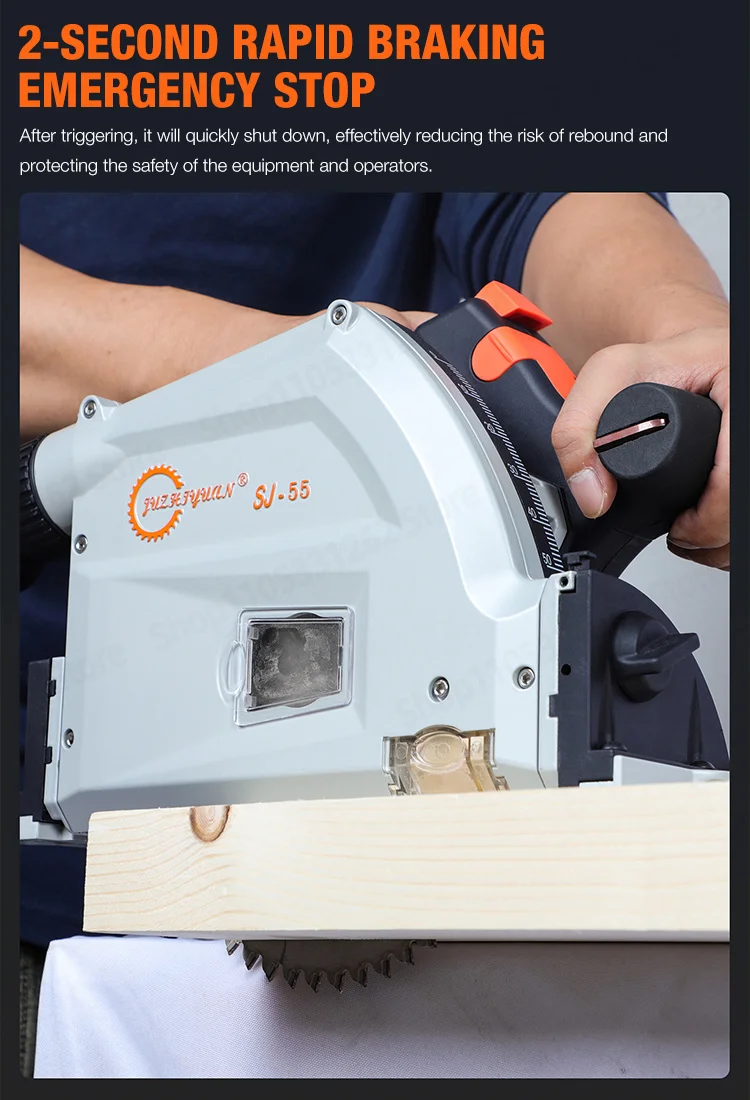 110V SJ-55 Brushless Track Saw 2KW 55mm Depth 6470RPM 6-Speed Plunge Saw for Wood Aluminum Plastic Dust Free with Quick Safety