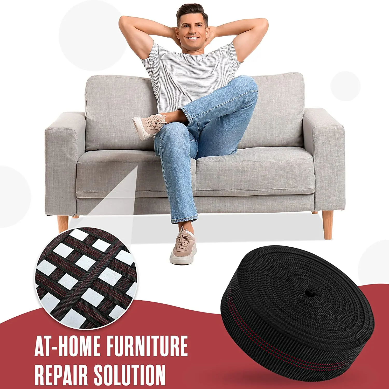 Black Chair Webbing, Elastic, Elasbelt, 2" Wide, Forty 36Ft /472inch/1200cm Roll, Latex, Band, Repair and Modification