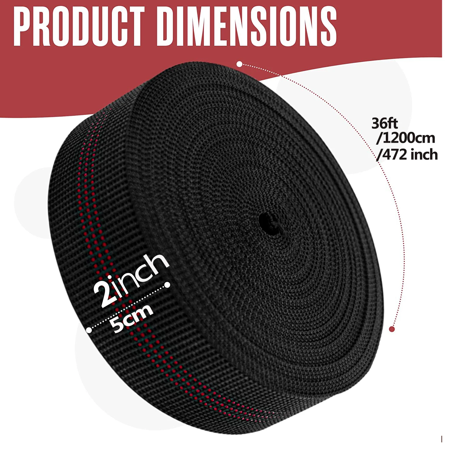 Black Chair Webbing, Elastic, Elasbelt, 2" Wide, Forty 36Ft /472inch/1200cm Roll, Latex, Band, Repair and Modification