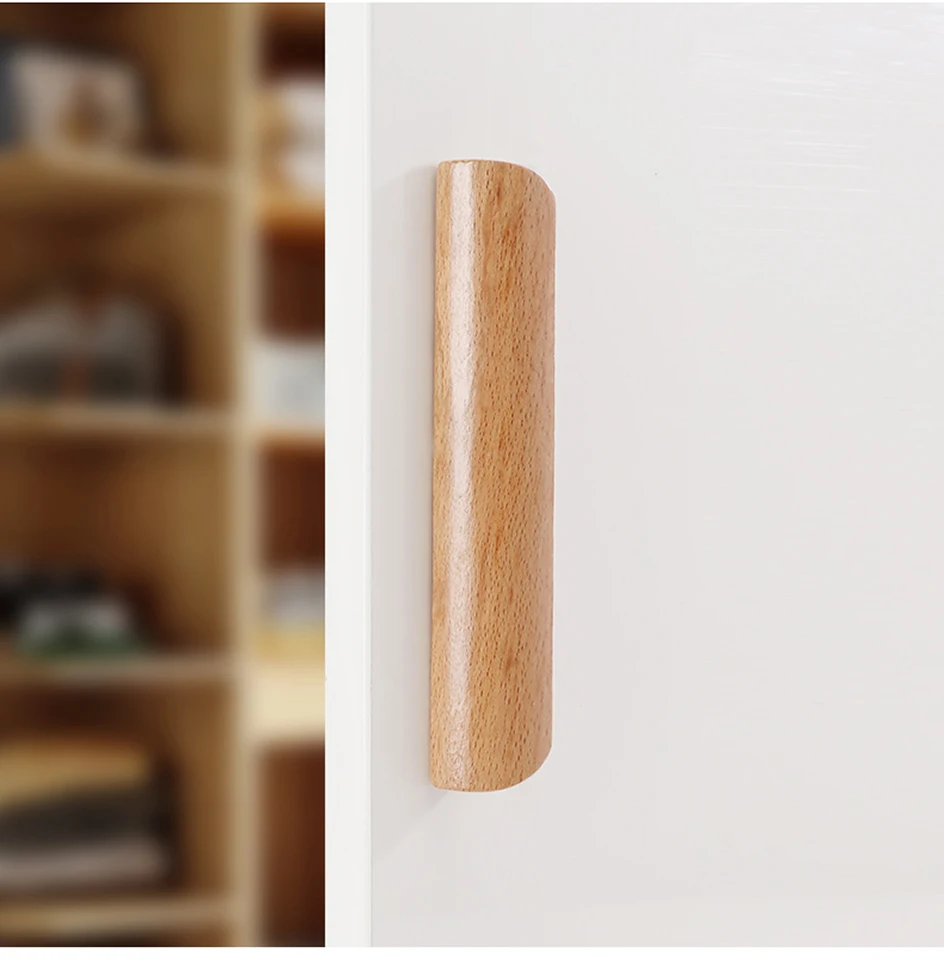 1Pc Solid Wooden Furniture Handle Drawer Pulls Cabinet Wood Handles Environmental Friendly Wardrobe Knob with Mounting Screws