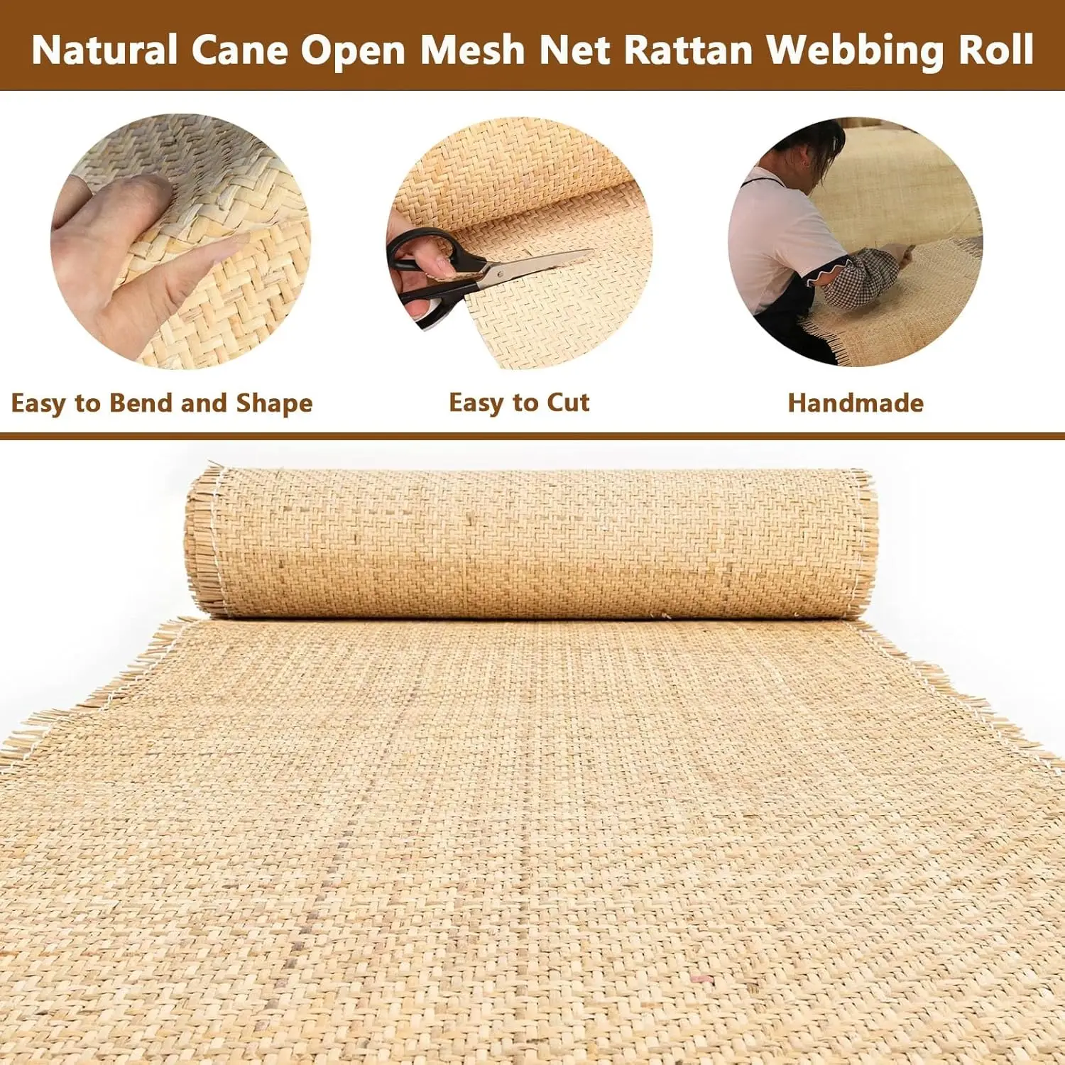 Cane Webbing 35/40/45/50cm Width Rattan Roll, Large Size Natural Rattan webbing Caning material Rattan fabric for Furniture DIY