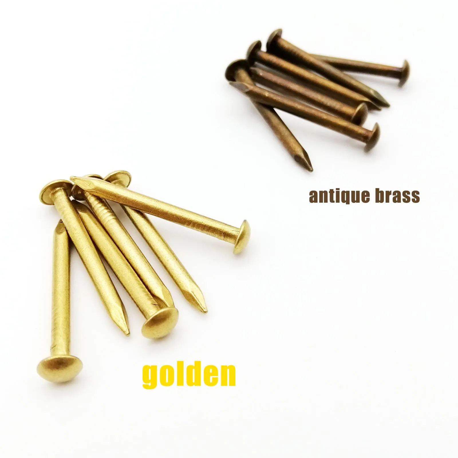 Antique Brass Bronze Golden Diameter 1.2mm 1.5mm 2mm 2.8mm Pure Copper Small Mini Round Head Furniture Nail Tack Length=8–50mm