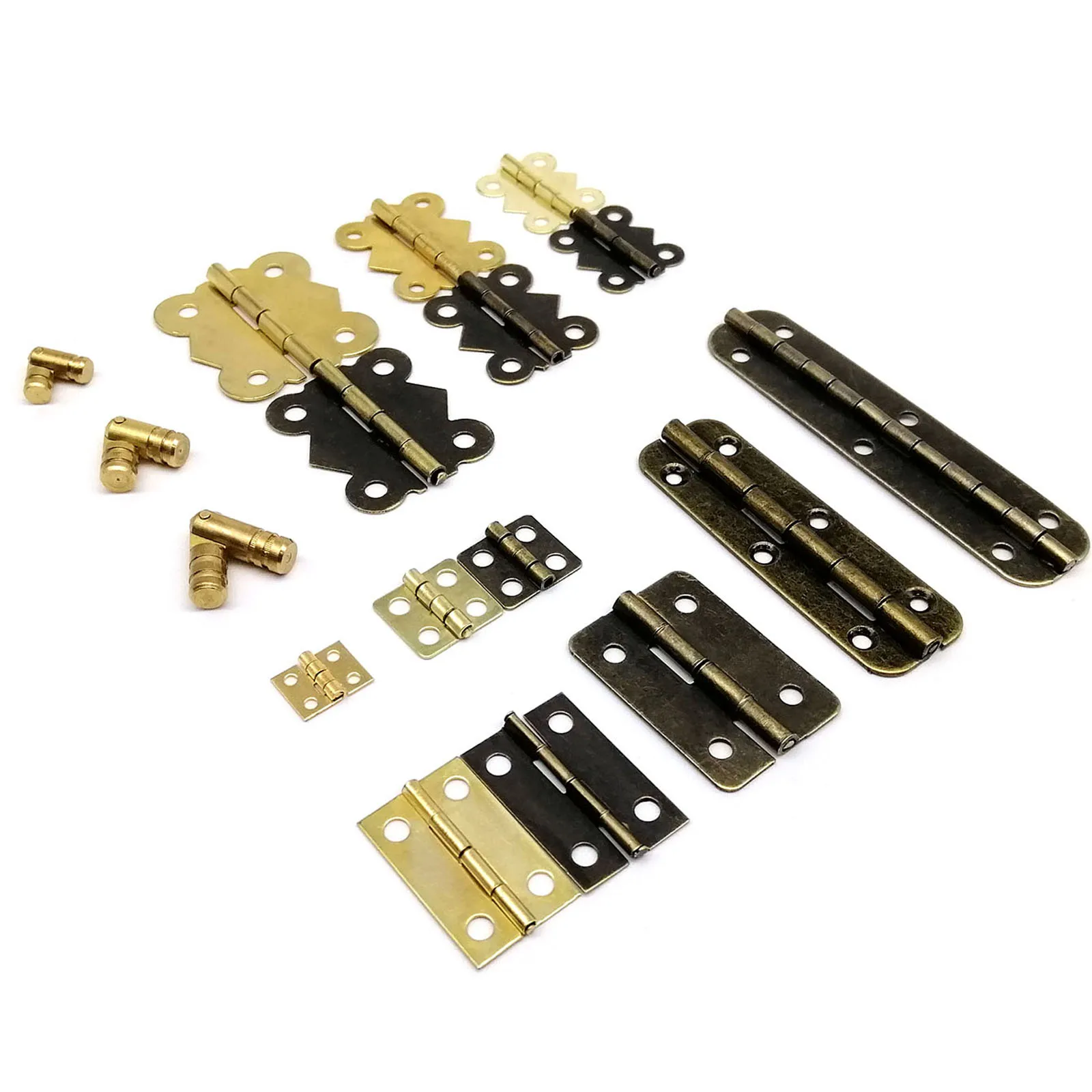 12pcs Mini Small Long Flat Jewelry Chest Gift Wine Music Wooden Box Case Furniture Dollhouse Cabinet Door Hinge with Screw Nail