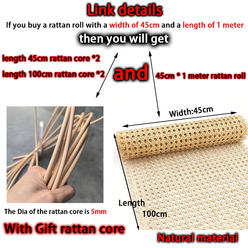 Natural Rattan Cane Webbing Roll 40/45/50/55cm Width Large Size Rattan Roll, Caning Material Rattan Fabric for Caning Projects