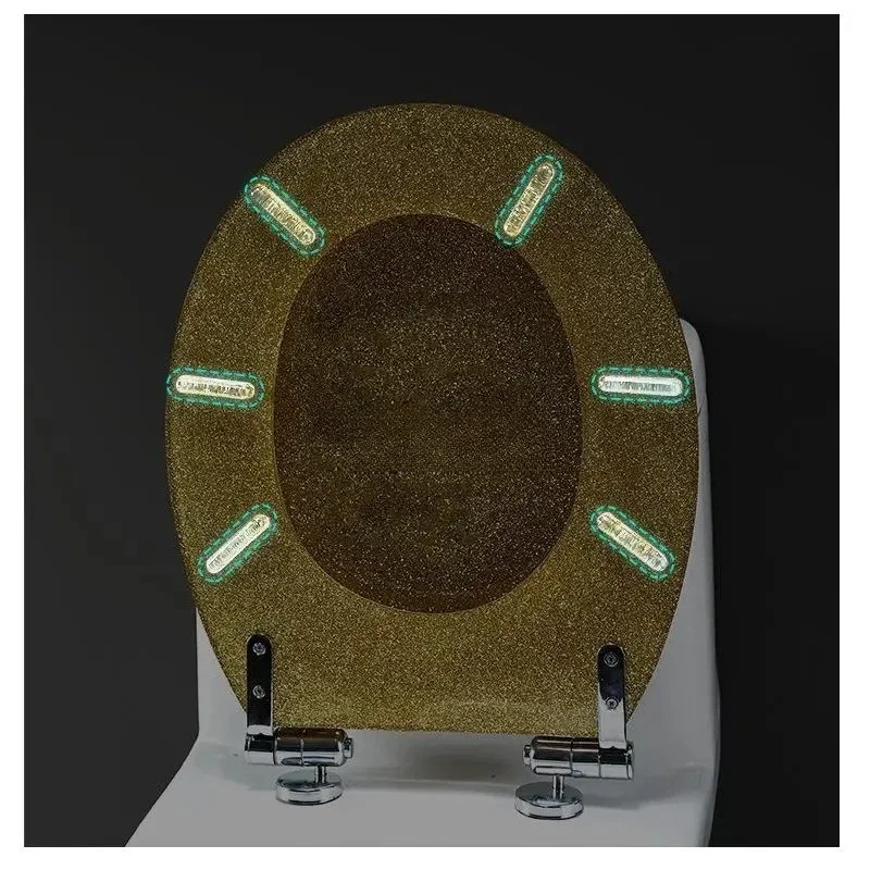 Premium Golden Resin Toilet Seat Cover with Soft-Close Stainless Steel Hinges – Universal Fit for U, V, and O-Shaped Toilets
