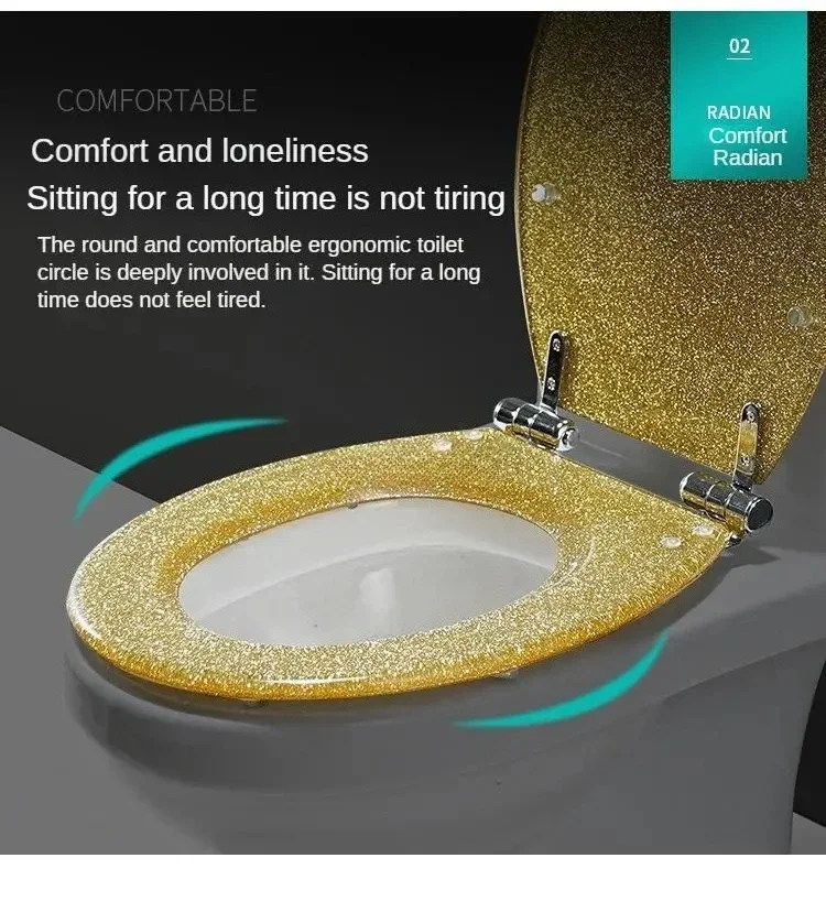 Premium Golden Resin Toilet Seat Cover with Soft-Close Stainless Steel Hinges – Universal Fit for U, V, and O-Shaped Toilets
