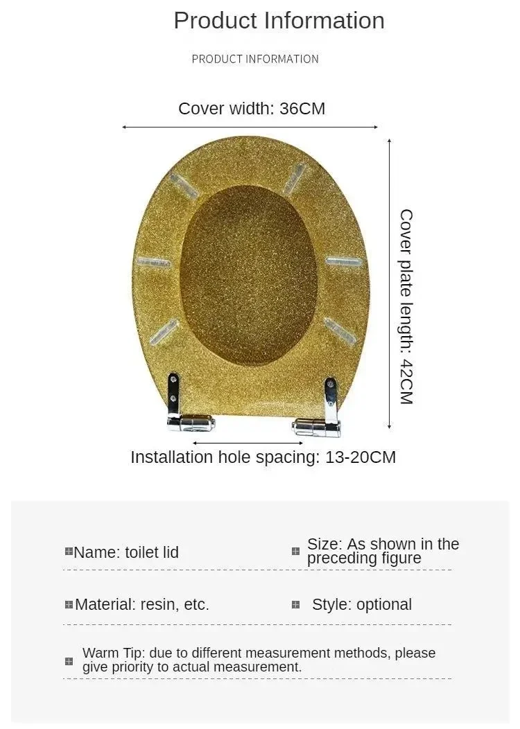 Premium Golden Resin Toilet Seat Cover with Soft-Close Stainless Steel Hinges – Universal Fit for U, V, and O-Shaped Toilets