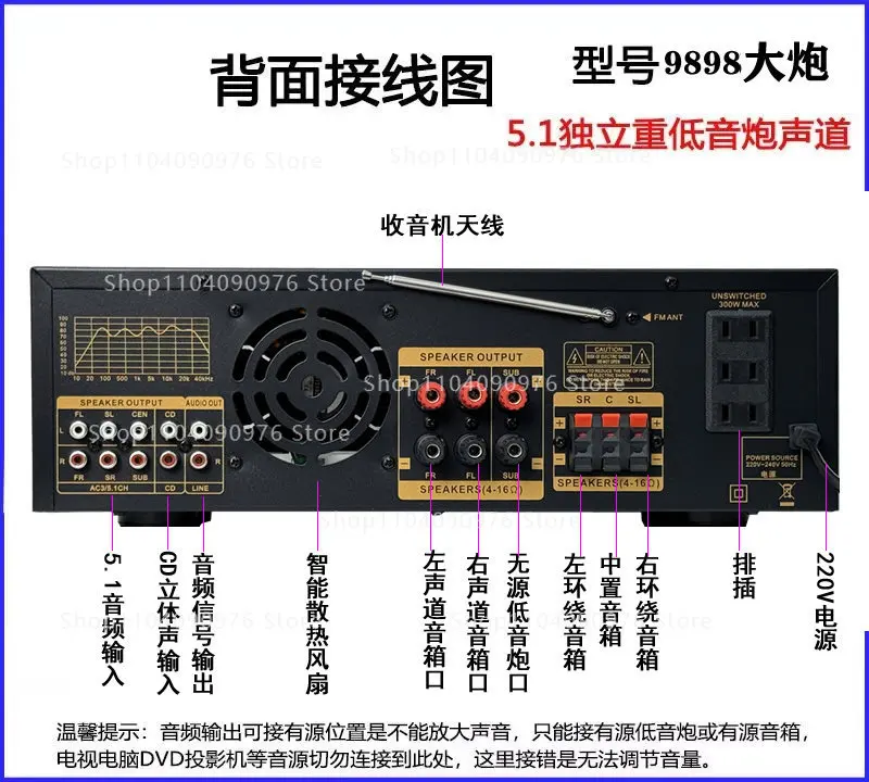 7.1 Channel High Power Bluetooth Home Theater Amplifier for KTV Surround Sound 2000W