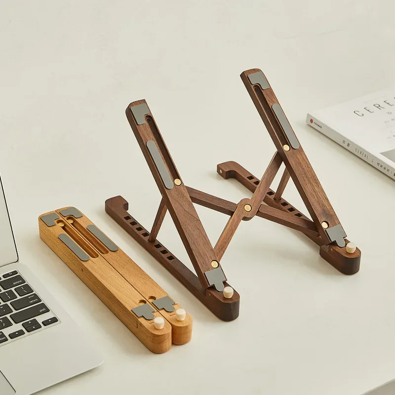 Foldable Wooden Laptop Stand with 8-Height Adjustment for MacBook Air/Pro, 11–17 Inch Portable Computer Holder