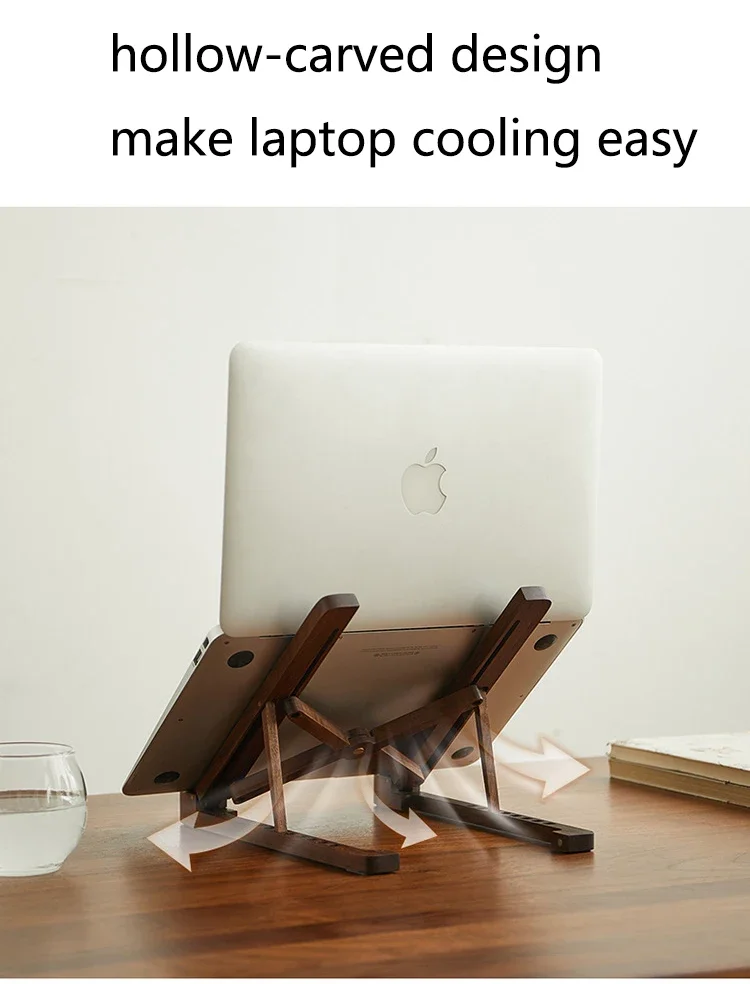Foldable Wooden Laptop Stand with 8-Height Adjustment for MacBook Air/Pro, 11–17 Inch Portable Computer Holder