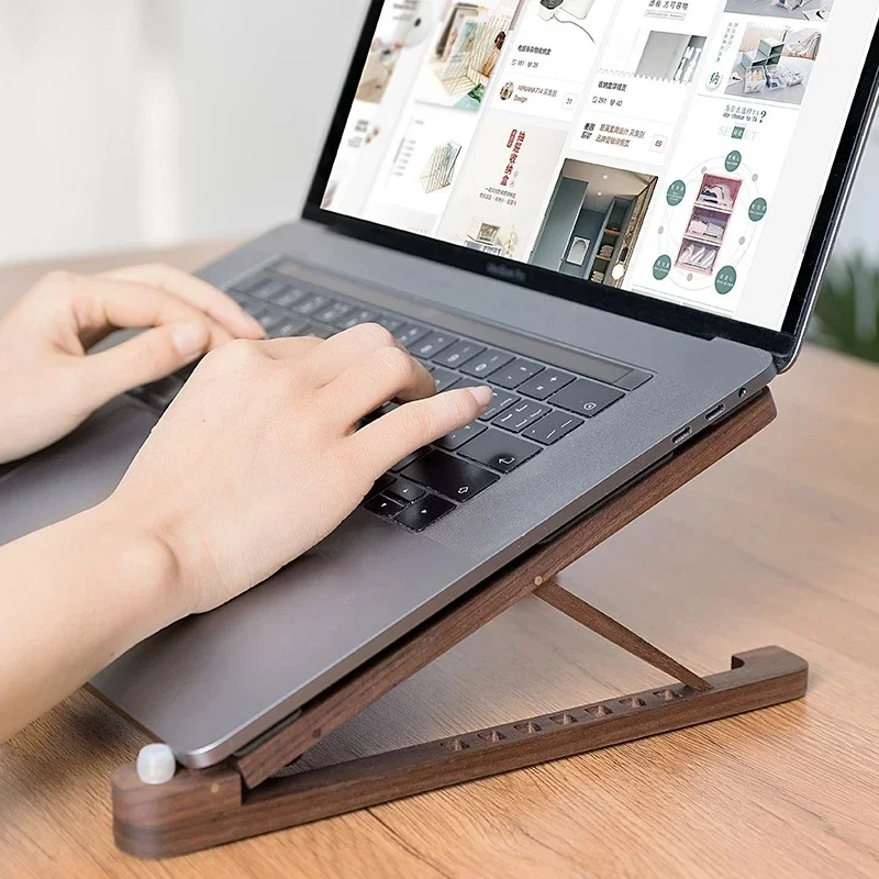 Foldable Wooden Laptop Stand with 8-Height Adjustment for MacBook Air/Pro, 11–17 Inch Portable Computer Holder
