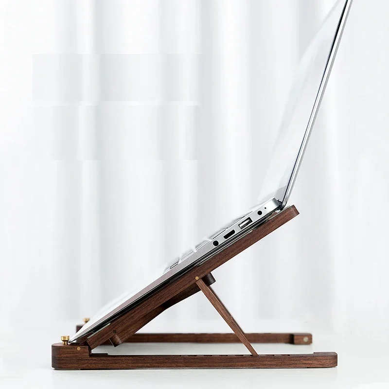Foldable Wooden Laptop Stand with 8-Height Adjustment for MacBook Air/Pro, 11–17 Inch Portable Computer Holder