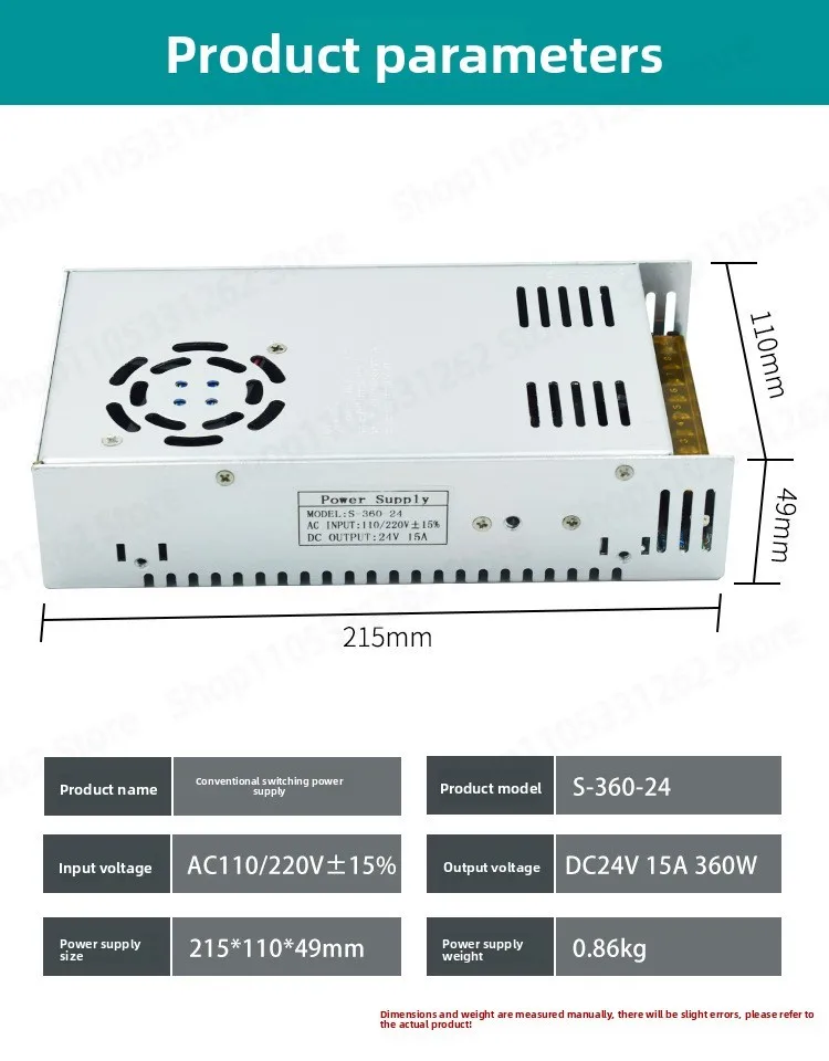 24V 15A 360W Switching Power Supply LED Driver AC 220V To DC 24V Transformer for LED Strip CCTV 3D Printer