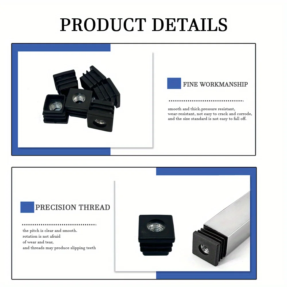 Square 20mm*20mm M8 plastic nut tube plug with tooth tube plug Furniture adjustable foot nut plug