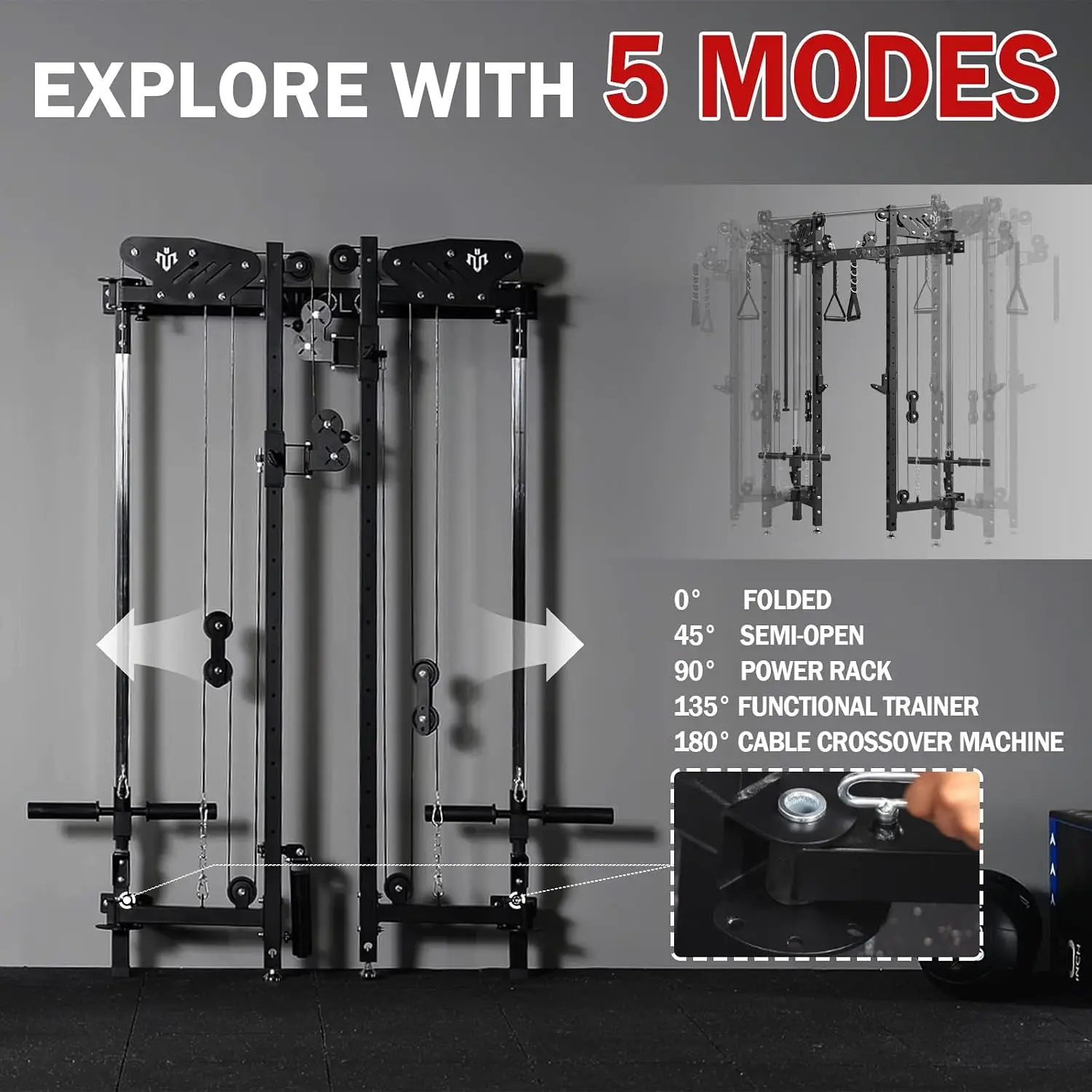 Folding Squat Rack, Wall Mounted Power Rack with Cable Crossover Machine & LAT Pull Down, Functional Trainer with 5, Customized