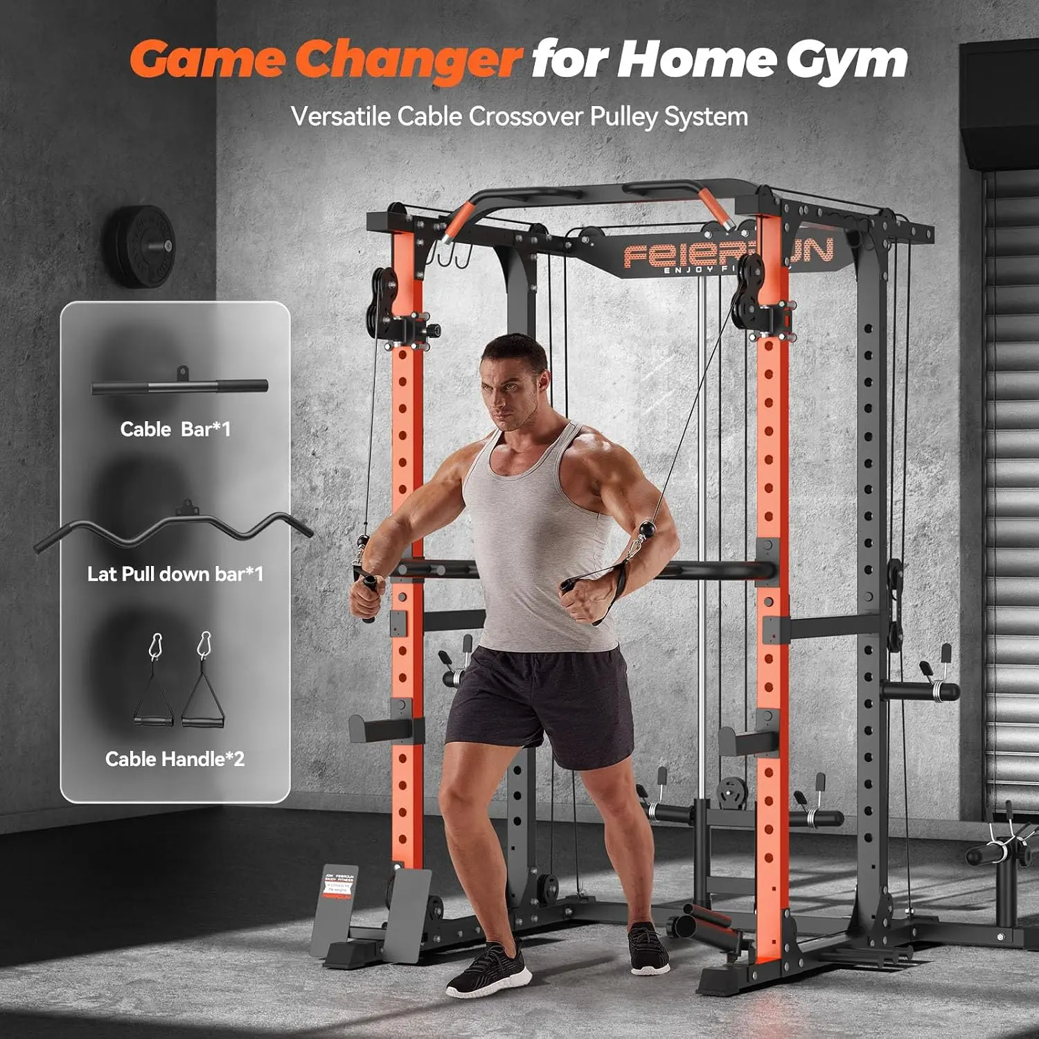 RK4 Power Rack, Power Cage Multi Function Squat Rack with Cable Crossover System,2000LBS Capacity with LAT, Customized